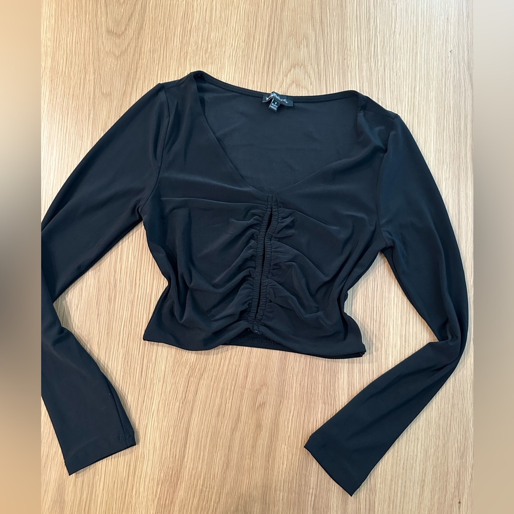 Black Ruched Long Sleeve Top